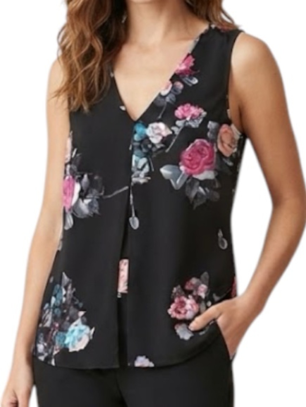 Whimsigoth Y2K Black Floral Rose Sleeveless Blouse Daniel Rainn Nordstrom M